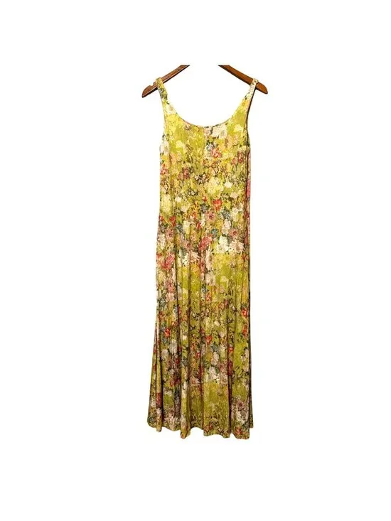Peruvian Connection St Barth Floral Sleeveless Maxi Dress Green & Pink Size M - Picture 2 of 7